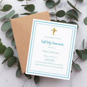 Sky blue boy First Holy Communion invitation