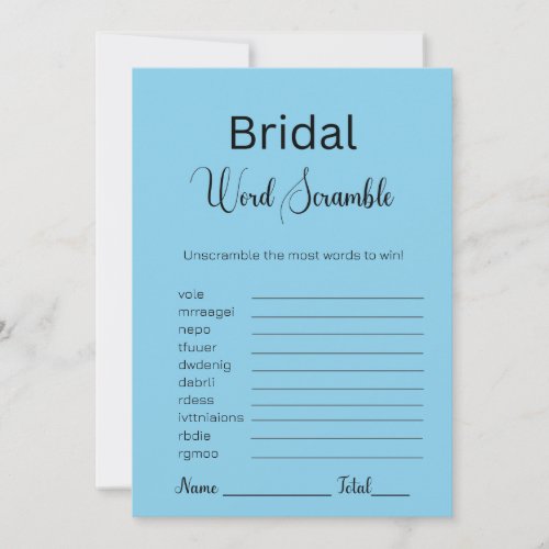 Sky Blue Bridal Word Scramble Game Invitation