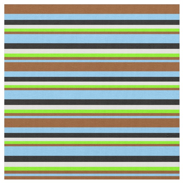 Sky Blue, Brown, Chartreuse, Mint Cream & Black Fabric (Close Up)