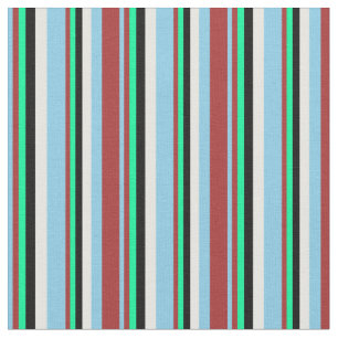 Sky Blue, Brown, Green, Black & White Pattern Fabric