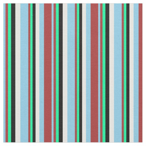 Sky Blue, Brown, Green, Black & White Pattern Fabric