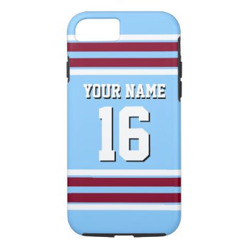 Sky Blue Burgundy Team Jersey Custom Number Name Iphone 8/7 Case by FantabulousCases at Zazzle