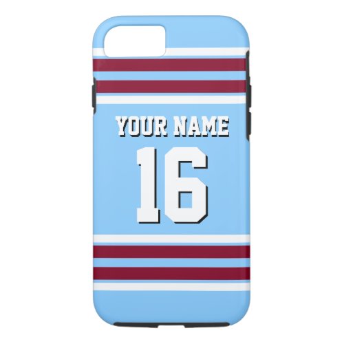 Sky Blue Burgundy Team Jersey Custom Number Name iPhone 87 Case