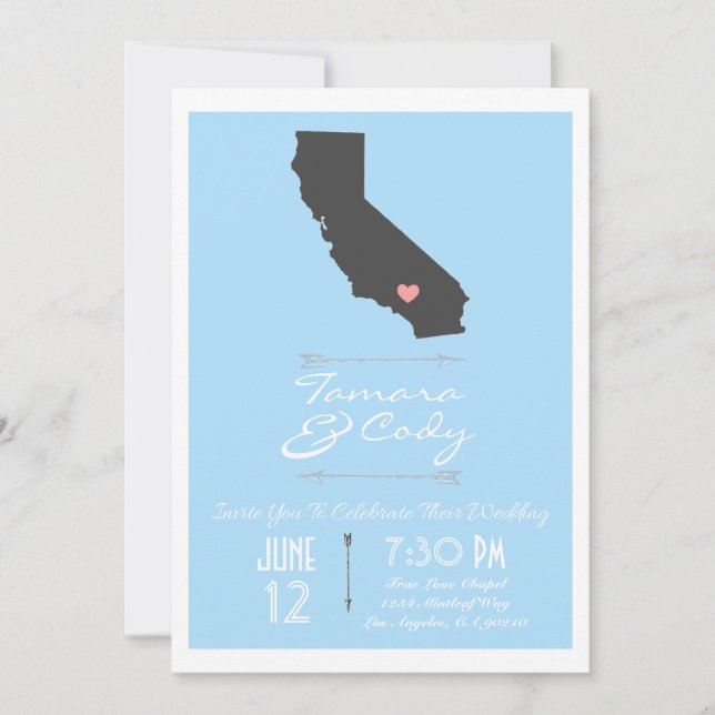 Sky Blue California Wedding Invitation (Front)
