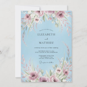 Sky Blue Celestial Wildflower Wedding Invitation