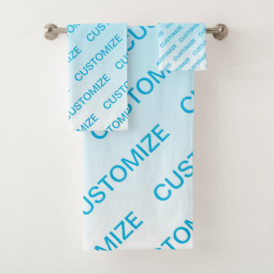 Sky Blue (changeable color!) Ombre & Text Pattern Bath Towel Set