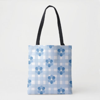 Sky Blue Checkered Tote Bag