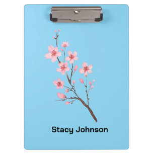 Sky Blue Cherry Blossom Personalized Feminine Clipboard