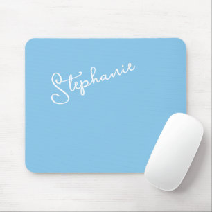 Sky Blue Chic Minimalist Script Personalized Name  Mouse Pad