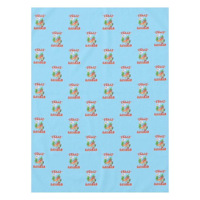 Sky Blue Chilli Feliz Navidad Pattern Tablecloth (Front)