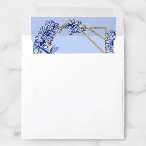 Sky Blue Chinoiserie Dragonfly Floral Watercolor Envelope Liner