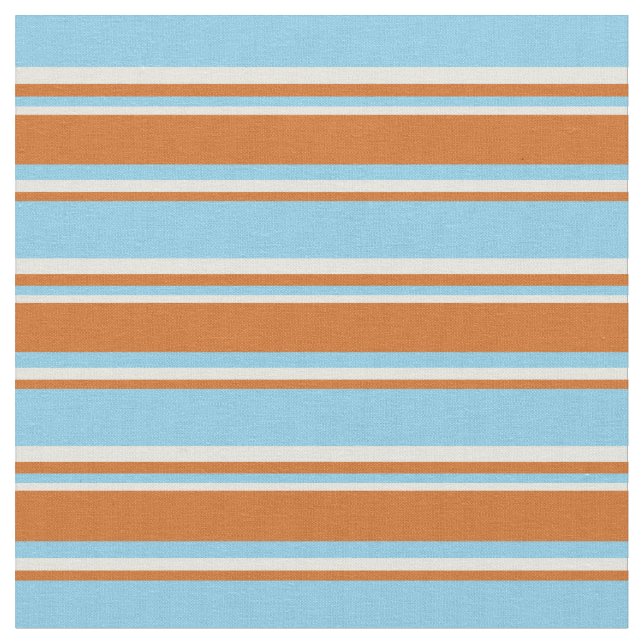 Sky Blue, Chocolate, and Beige Stripes Fabric (Close Up)