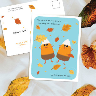 Sky Blue Chocolate Candy Corn Duo Thanksgiving Holiday Postcard