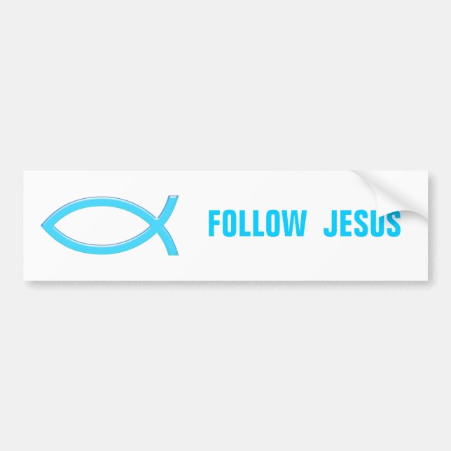 Sky Blue Christian Fish | Follow Jesus Bumper Sticker (Front)