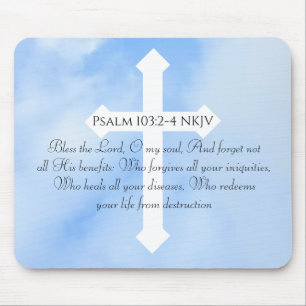 Sky Blue Christian Healing Bible Verse Cross Mouse Pad