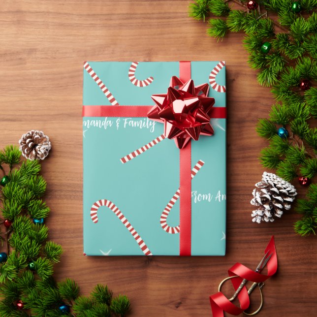 Sky blue Christmas jelly Lollies custom name Wrapping Paper (Holiday Gift)