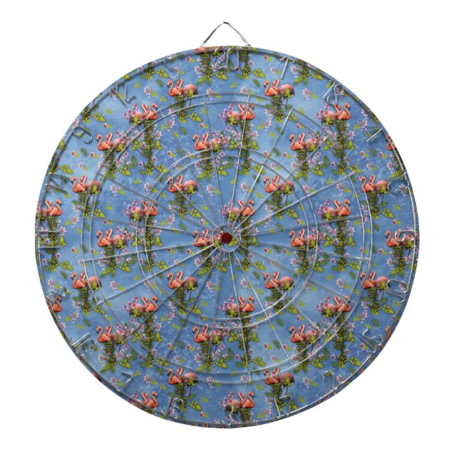 Sky blue cloudy and Flamingo's Repeat Print Dart Board (Front)