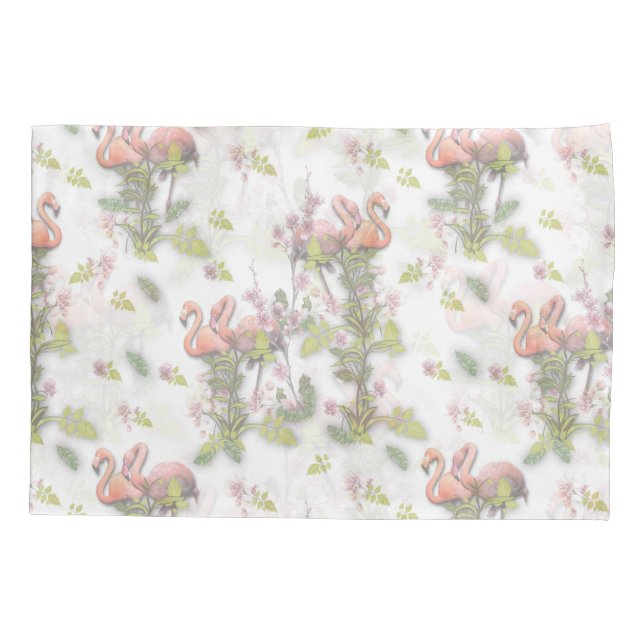 Sky blue cloudy and Flamingo's Repeat Print Pillow Case (Back)