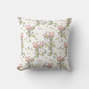 Sky blue cloudy and Flamingo's Repeat Print Throw Pillow