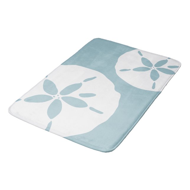 Sky Blue Coastal Beach Nautical Sand Dollar Bathroom Mat (Angled)