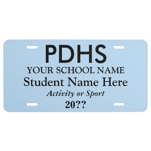 Sky Blue College or High School Student License Plate