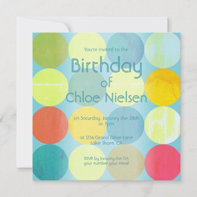 Sky Blue & Colorful Circles Birthday Invitation (Front)