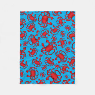 Sky blue crab pattern fleece blanket