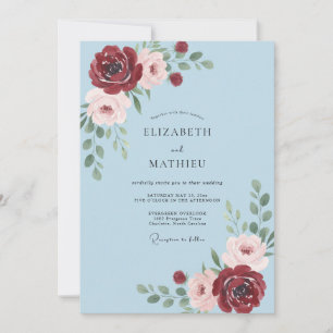 Sky Blue Crimson Petal Wedding Invitation