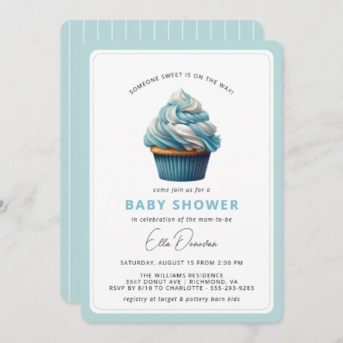 Sky Blue Cupcake  Dessert Theme Boy Baby Shower Invitation