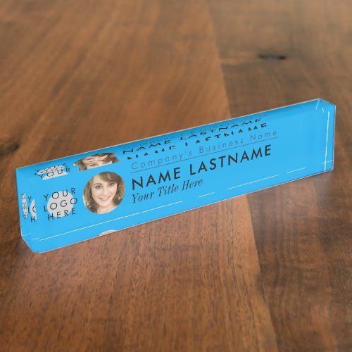 Sky Blue Custom Logo Photo Modern Professional Desk Name Plate