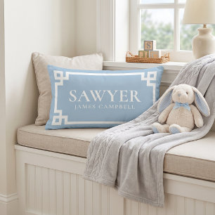 Sky Blue Custom Name Monogram Lumbar Pillow