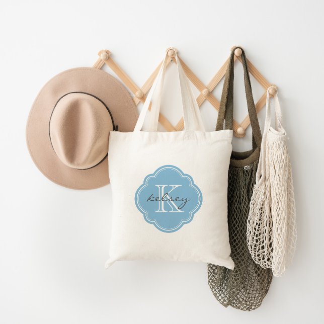 Sky Blue Custom Personalized Monogram Tote Bag (Creator Uploaded)