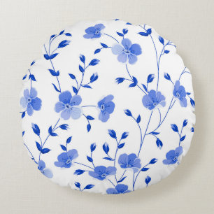   Sky Blue  Daisy  Floral    Round Pillow