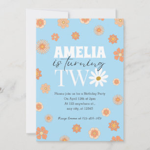 Sky Blue Daisy Two 2nd Birthday Invitation
