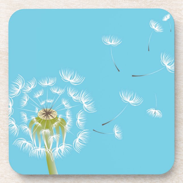 Sky Blue dandelion floral nature Drink Coaster (Front)