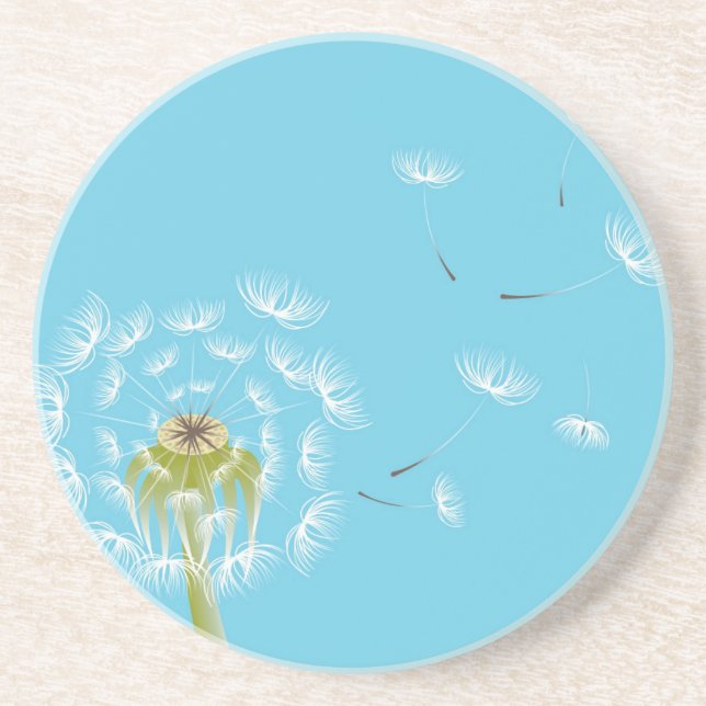 Sky Blue dandelion floral nature Drink Coaster (Front)