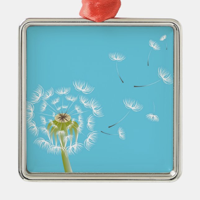 Sky Blue dandelion floral nature Metal Ornament (Front)