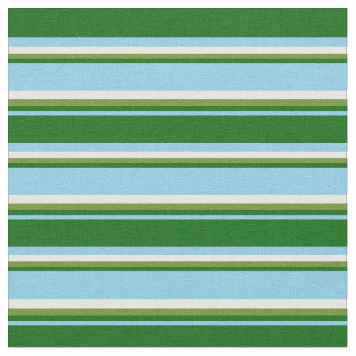 Sky Blue, Dark Green, Green & White Stripes Fabric