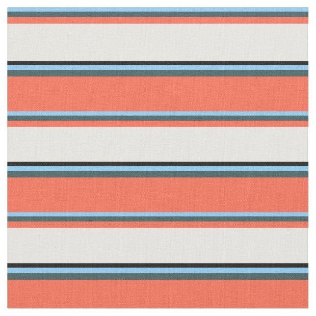 Sky Blue, Dark Slate Gray, Red, Mint Cream & Black Fabric (Close Up)