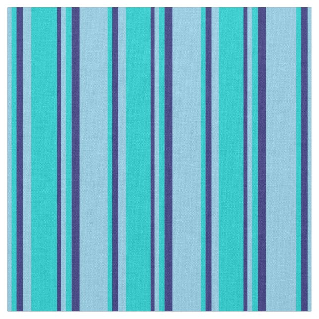Sky Blue, Dark Turquoise, and Midnight Blue Lines Fabric (Close Up)