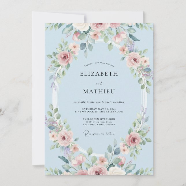 Sky Blue Delicate Floral Wedding Invitation (Front)
