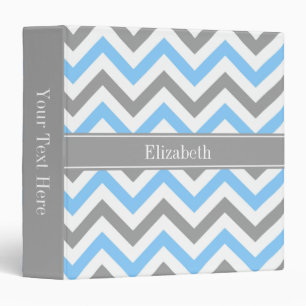 Sky Blue Dk Gray Wht LG Chevron Gray Name Monogram 3 Ring Binder