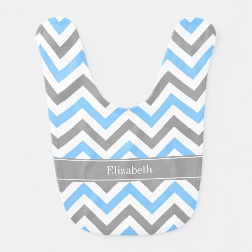 Sky Blue Dk Gray Wht LG Chevron Gray Name Monogram Bib