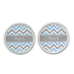 Sky Blue Dk Gray Wht LG Chevron Gray Name Monogram Cufflinks