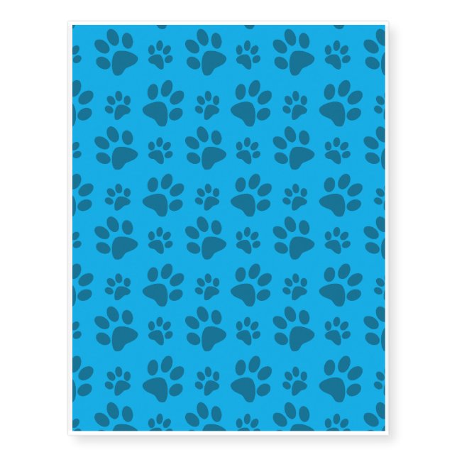Sky blue dog paw print pattern temporary tattoos (Front)