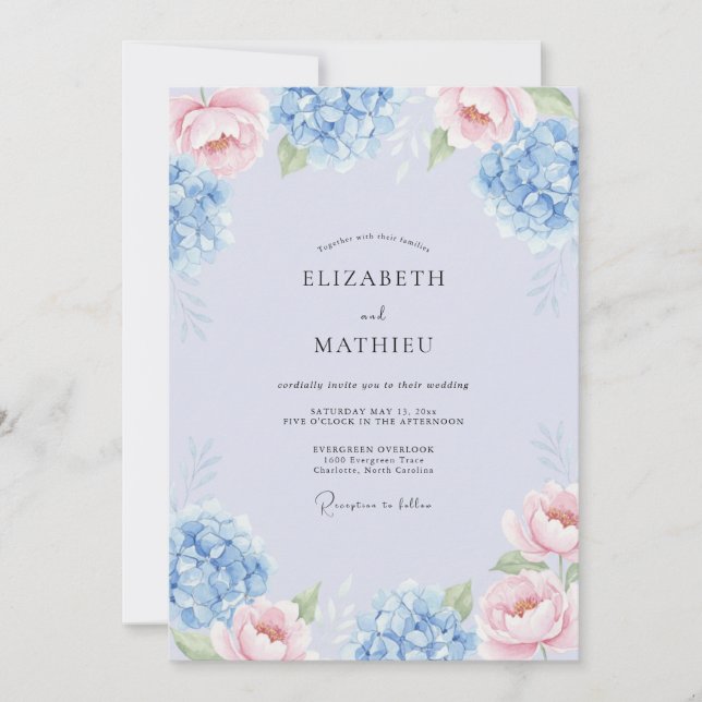 Sky Blue Dreamy Botanical Spring Wedding Invitation (Front)