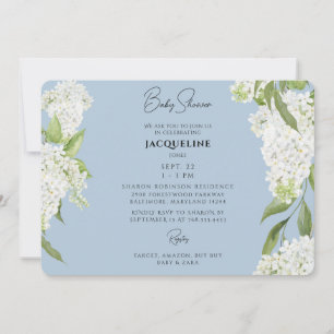 Sky Blue Dripping White Hydrangeas Baby Shower Invitation
