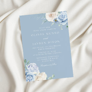 Sky Blue Dusty Blue Flowers Wedding Invitation