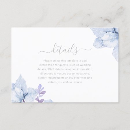 Sky Blue Dusty Floral Watercolor Wedding Details Enclosure Card