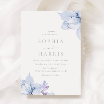 Sky Blue Dusty Watercolor Floral Wedding Invitation by Nicheandnest at Zazzle